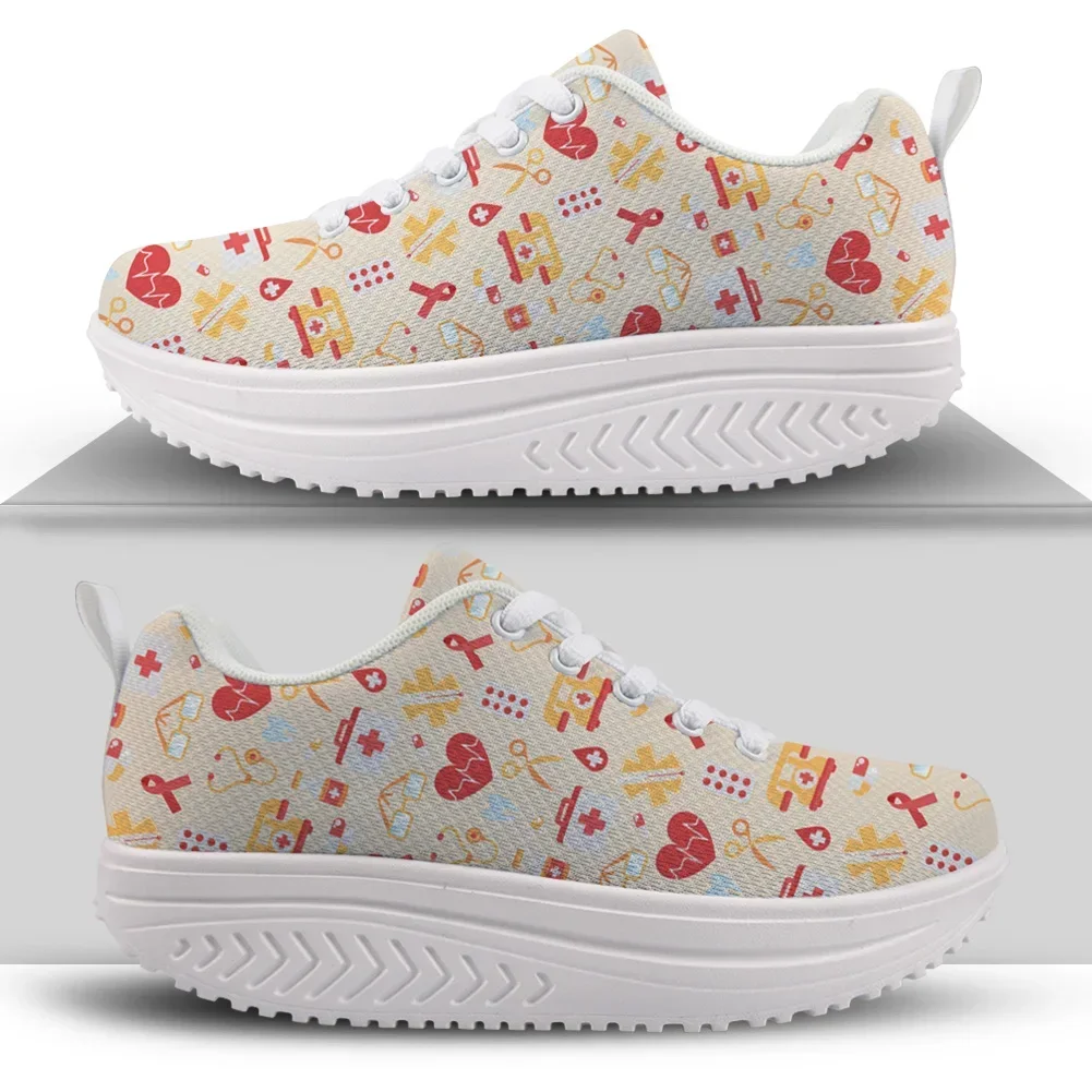 Cute Cartoon Women's Nursing Shoes Comfort Nurse Medical Leisure Platform Footwear Lace Up Height Increasing Shoes