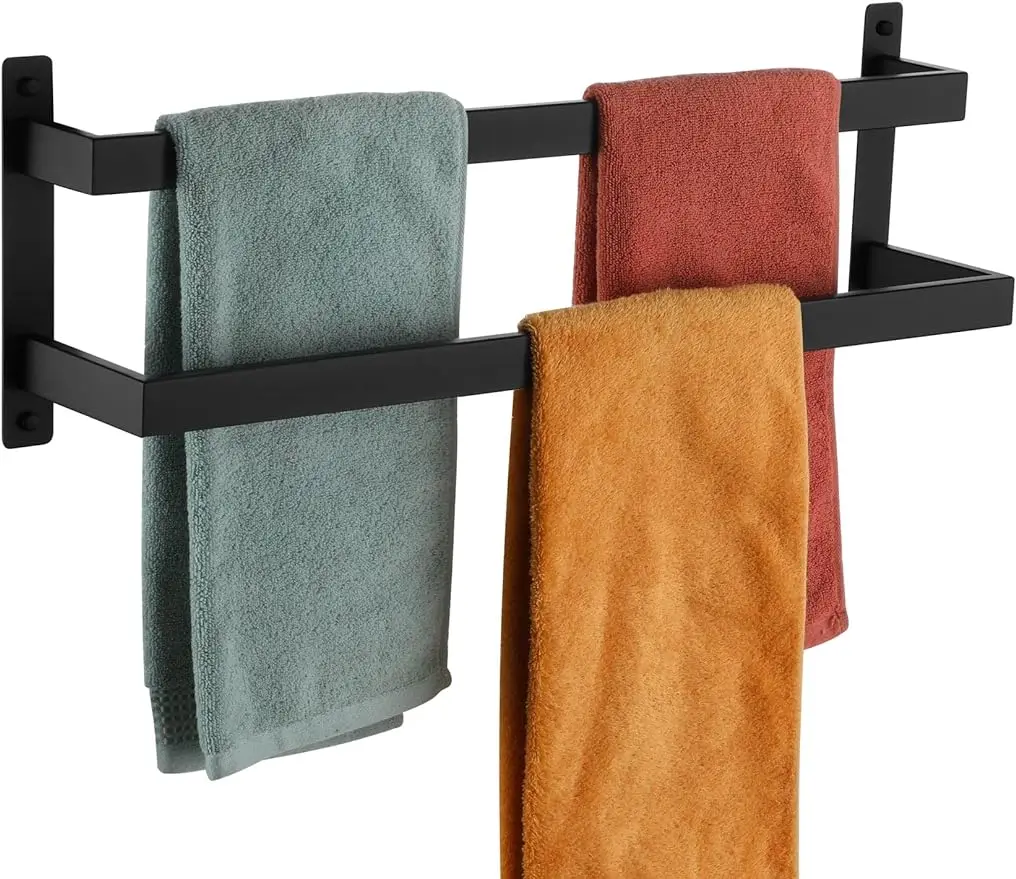 

KOKOSIRI Towel Bars Black Bath Towel Holders 24-Inch Bathroom 2-Tiers Ladder Towel Rails Wall Mounted Towels Shelves Rack