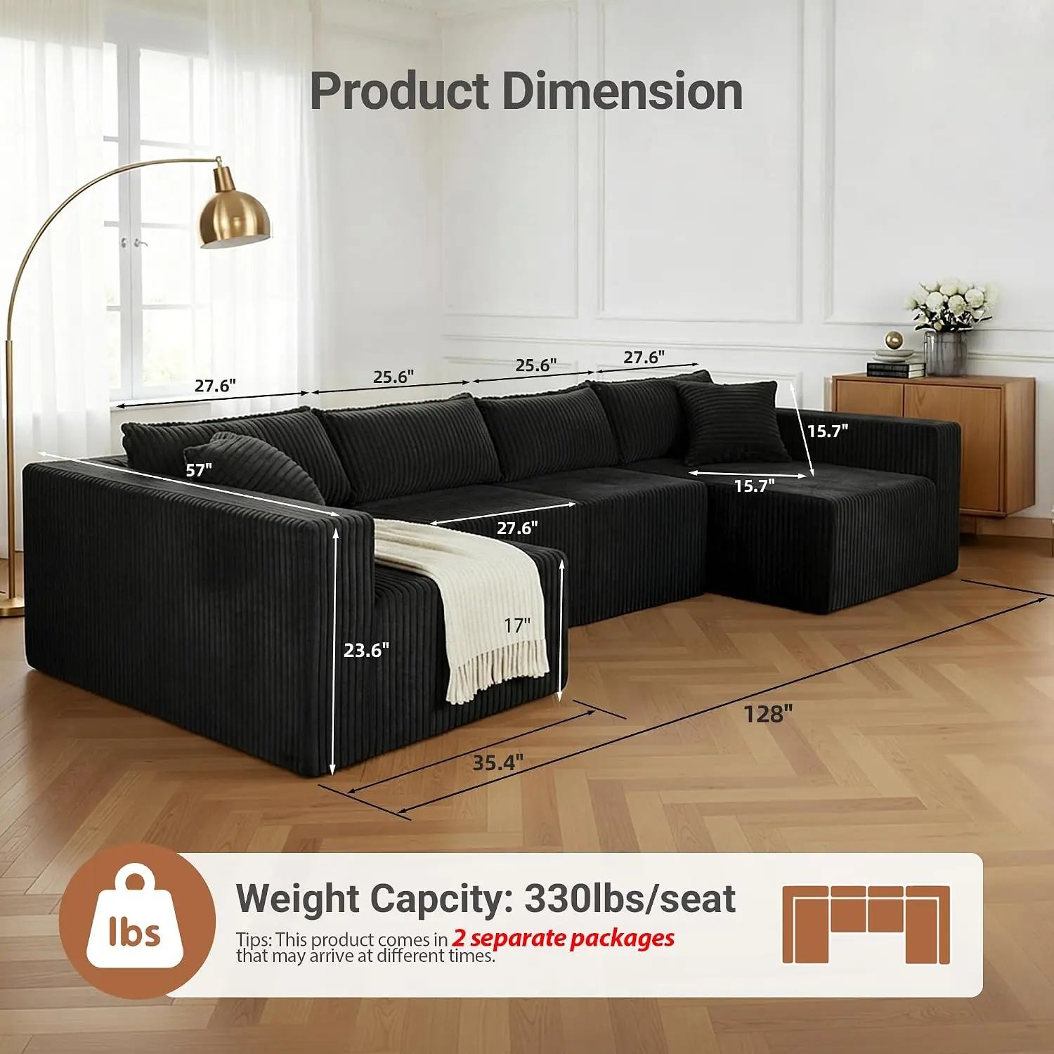 Modular Double Chaise Design, Supportive Deep Seat Foam, No Assembly Required, Ideal for Living Room & Bedroom, Customized