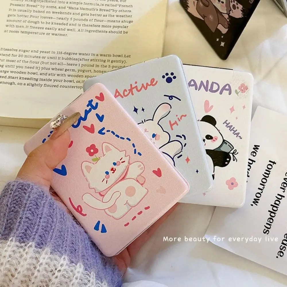 Portable PU Folding Makeup Mirror Foldable High Definition Foldable Cosmetic Mirror Elegant Cat Rectangle Pocket Mirror Travel