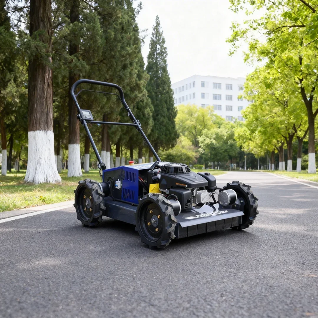 

Customized High Power Climbing 4WD All-Terrain Robot Lawn Mower Remote Control Large Area Cutter Color Optional