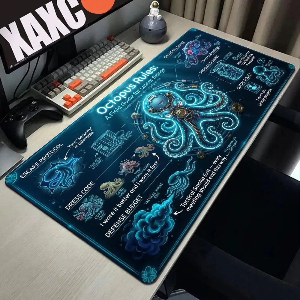HYBXAXC Kraken Lighthouse Mouse Pad Teal Octopus Sea Monster Mouse Retro Comic Nautical Gaming Mat Lovecraftian Deep Sea Gift