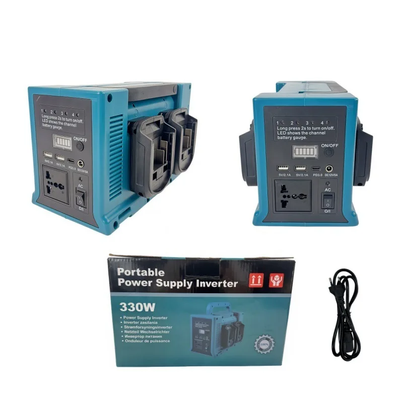 عاكس الطاقة لمحطة الطاقة المحمولة ماكيتا 18/20 فولت: شاحن عاكس محمول 300 وات مع إضاءة LED لمخيم RV خارج الشبكة