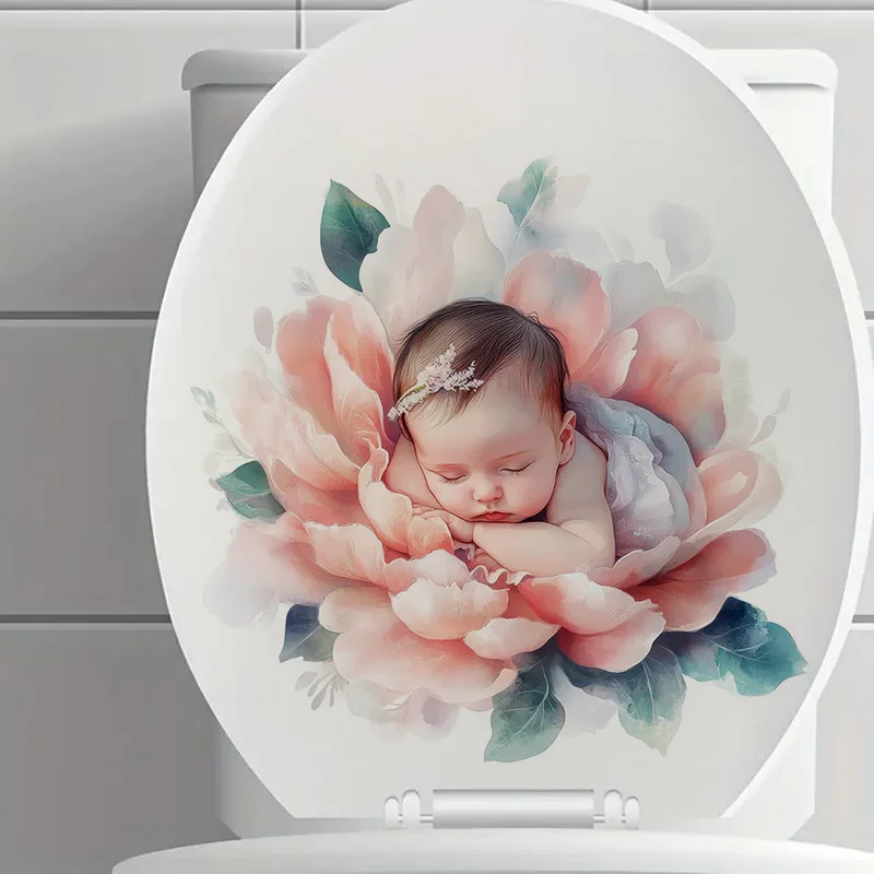 

90604#Baby in Flowers Toilet Stickers, Bright Wall for Home, Cabinet, Door,Refrigerator Decoration, Vinyl Car Decals