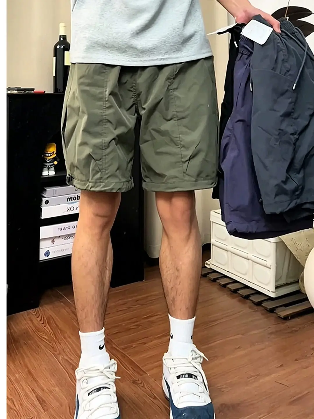 Green Quick-Dry Large Pocket Workwear Sports Shorts Men's Summer Outdoor Mountain Casual Loose Straight Leg Shorts