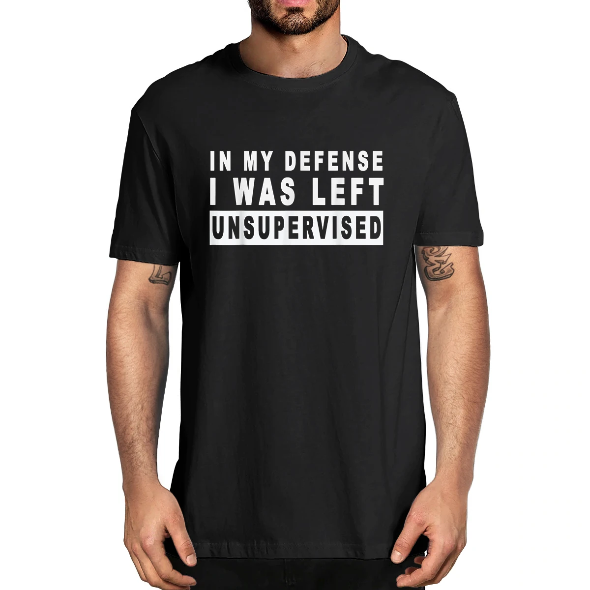 

100% Cotton Funny In My Defense I was Left Unsupervised Men's Novelty T-Shirt Women Casual Streetwear Harajuku Tee Oversize Gift