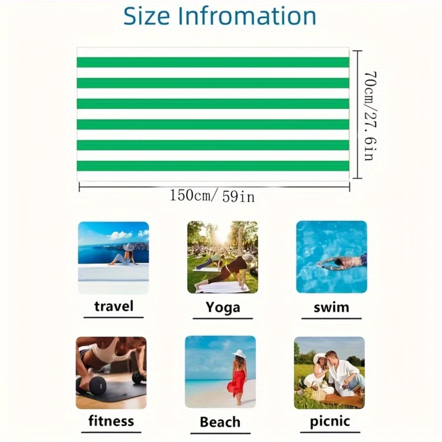 

1pc Stripes Print Soft Comfortable Lightweight Sand-proof Beach Towel - Sweat Absorbent & Quick Drying - Perfect For Outdoor Bea