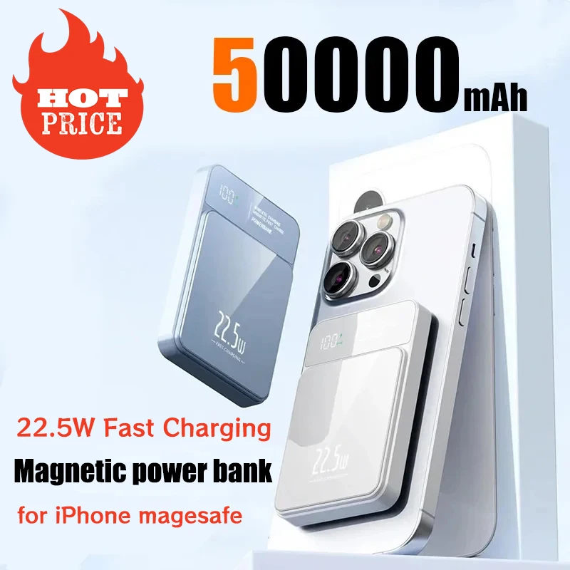 22.5W Magnetic Power Bank 50000mAh Wireless Fast Charging Portable Charger Powerbank External Battery for Iphone Magesafe Phone