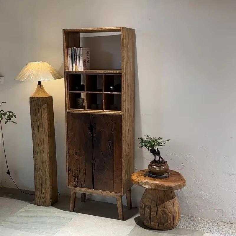 PG  Wabi-Sabi Style Storage Rack Solid Wood Side  Standing  Tea Room Homestay Cabinet Curio