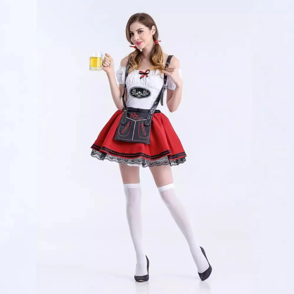 

Oktoberfest Beer Girl Costume - Maroon Dress for Halloween with Beer Mug Prop