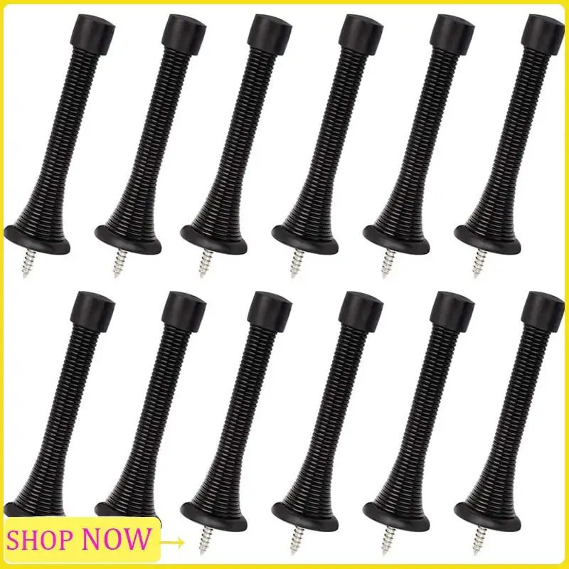 12 Pack Black Spring Door Stops Flexible Spring Door Stopper Door Stop Wall Protector With Low Mounted Black Rubber Bumper Tips