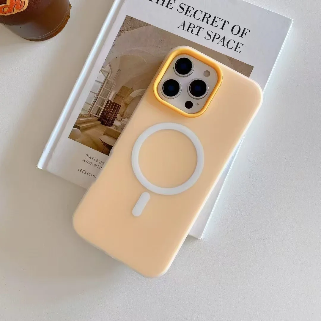 Custodia Magsafe di lusso color caramello 2 IN 1 per iPhone 16e 16 15 14 Plus 13 11 12 Pro Max Carica wireless magnetica Cover opaca trasparente