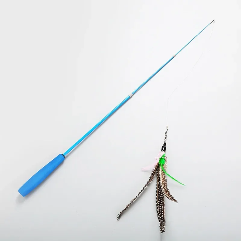 1 PCS Cat Feather Three-section Telescopic Fishing Pole Toy Set Cat Teaser Wand Toy for Kitten Interactive Training Cat Supplies