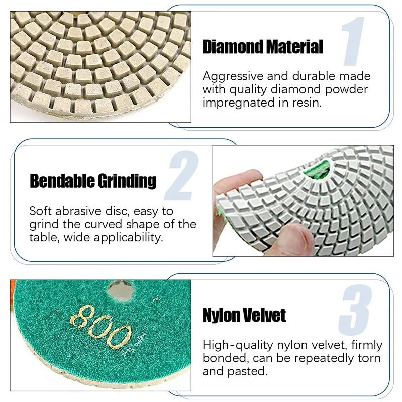 

AB42-11Pcs 3Inch Wet Diamond Polishing Pads Set 50 To 3000 Grit Hook And Loop Backing Sanding For Granite Concrete Marble