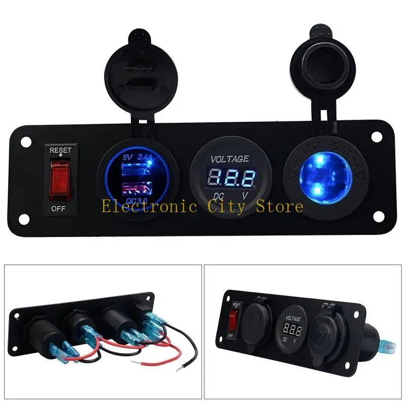 12V Sigaretten Socket Panel & LED -schakelaar Voltmeter voor het opladen mobiele telefoons Tablets GPS Eenvoudig te 4,2A