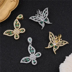 Juya 18K Real Gold Plated Cz Gems Decoration Supplies Butterfly Charms For DIY Luxury Women Pendant Jewelry Making