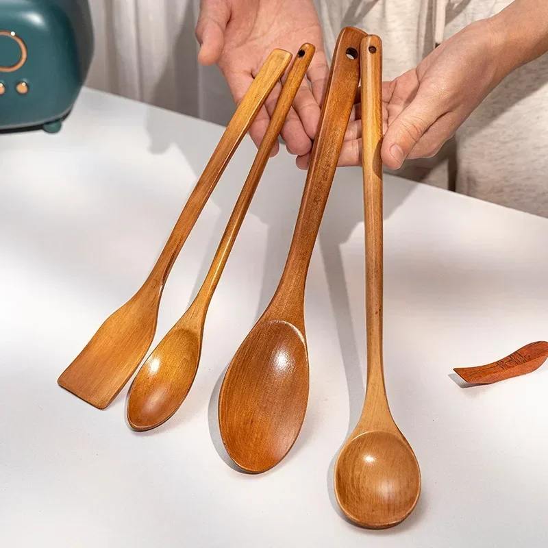 Handmake Long Handle Wooden Spoons Suit Cooking Stir Cooking Spoons Wood Insulated Spoon Baby Food Supplement Spoon Tableware