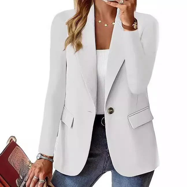 Fashionable Casual Women Blazer 2024 Spring Autumn New Solid Color Turn Down Collar Long Sleeve Suit Coat Elegant Office Lady