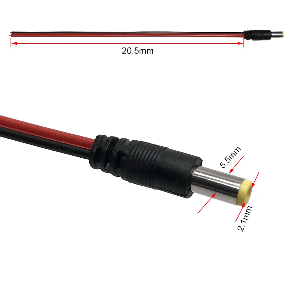 Male/Female DC Power Connector 5.5x2.1mm Plug Adapter Wire 20cm Suitable for LED Strip Light/Security System/CCTV Camera 1-20PCS