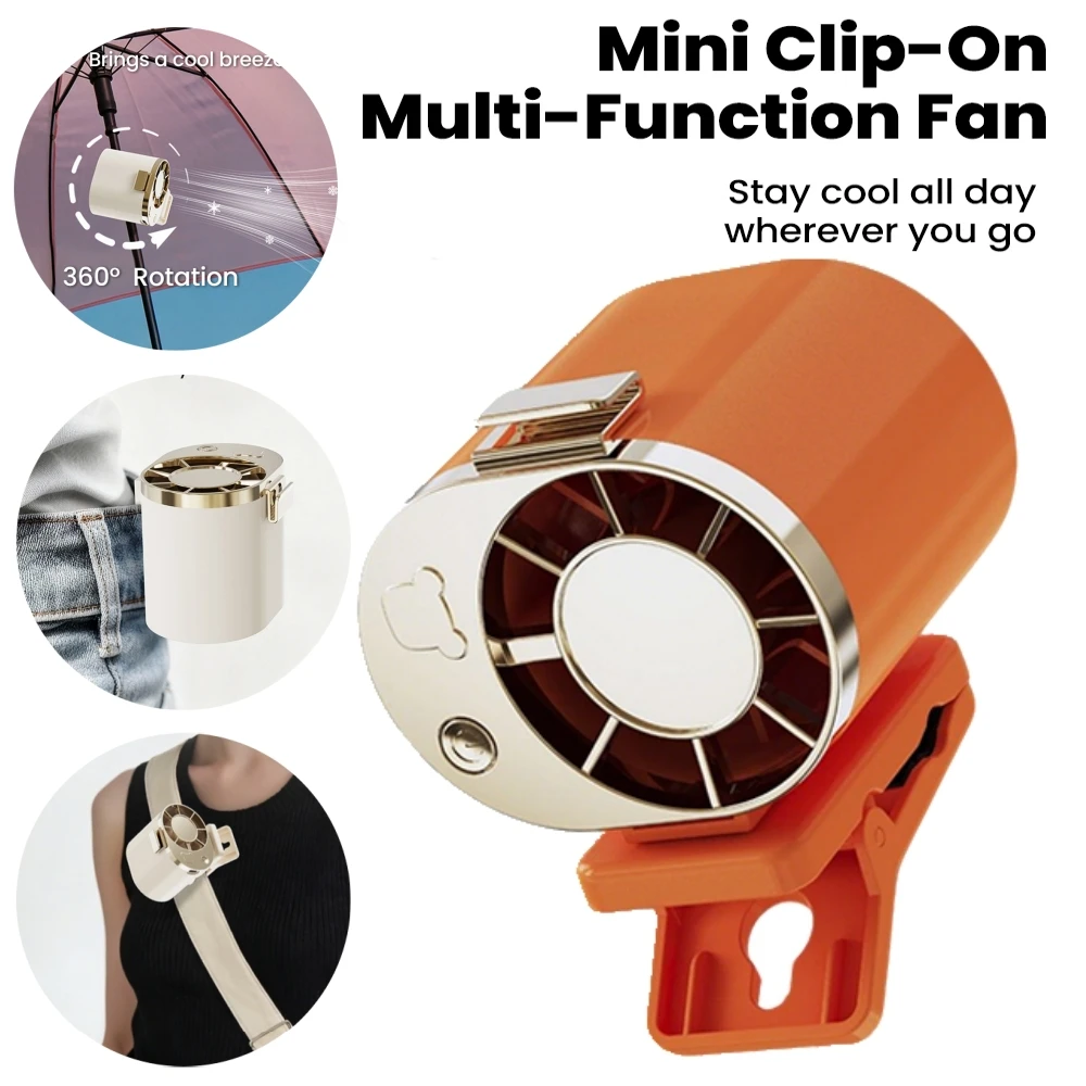 Multifunctional Clip Mini Fan Portable Desktop Waist-hanging Cycling Umbrella Clip Fan Hands-free USB Type C Rechargeable Fans