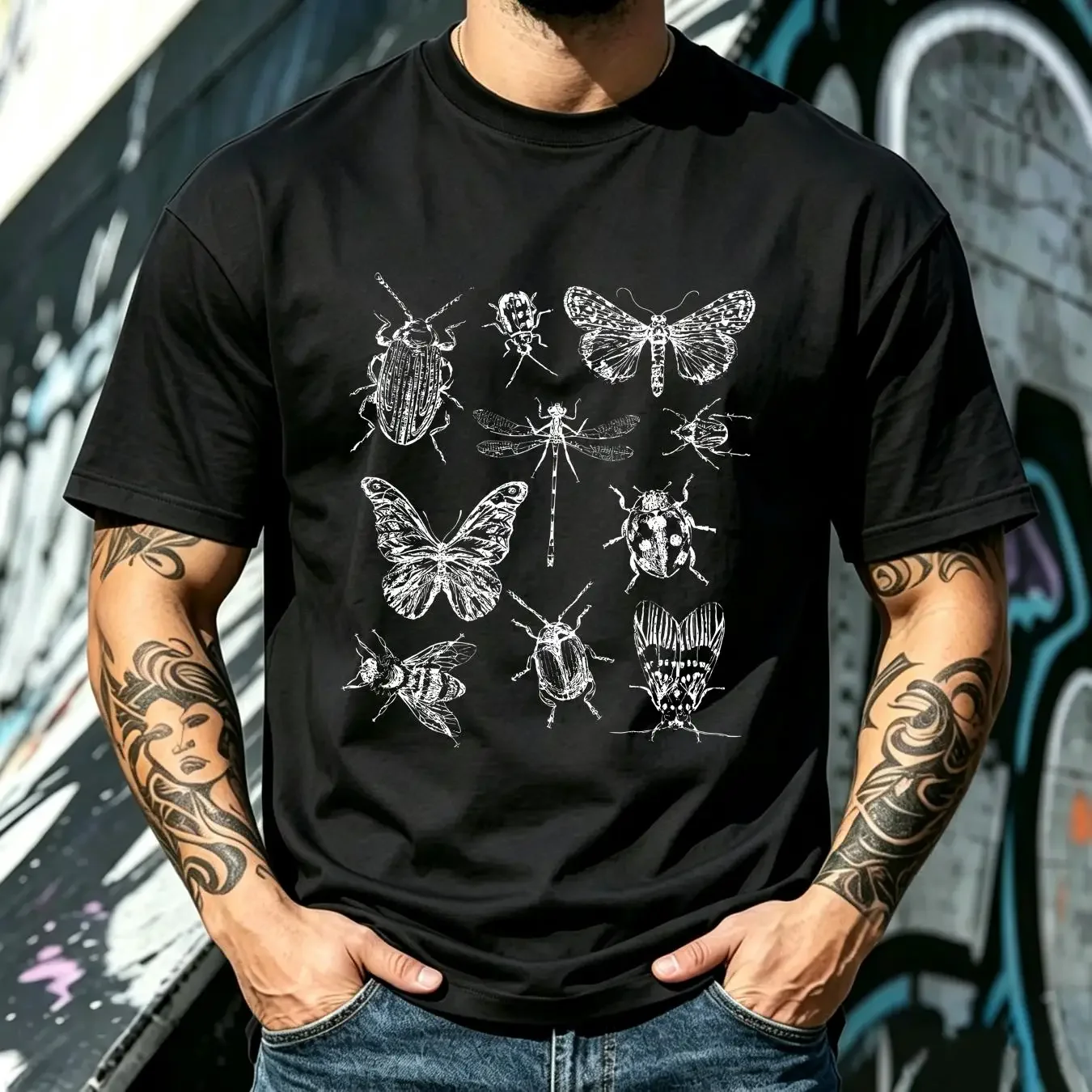 washed T Shirt Bug Entomology InsecT Dark Academia Moth Goblincore long or short sleeves vintage Washed Top For Everyday Wear