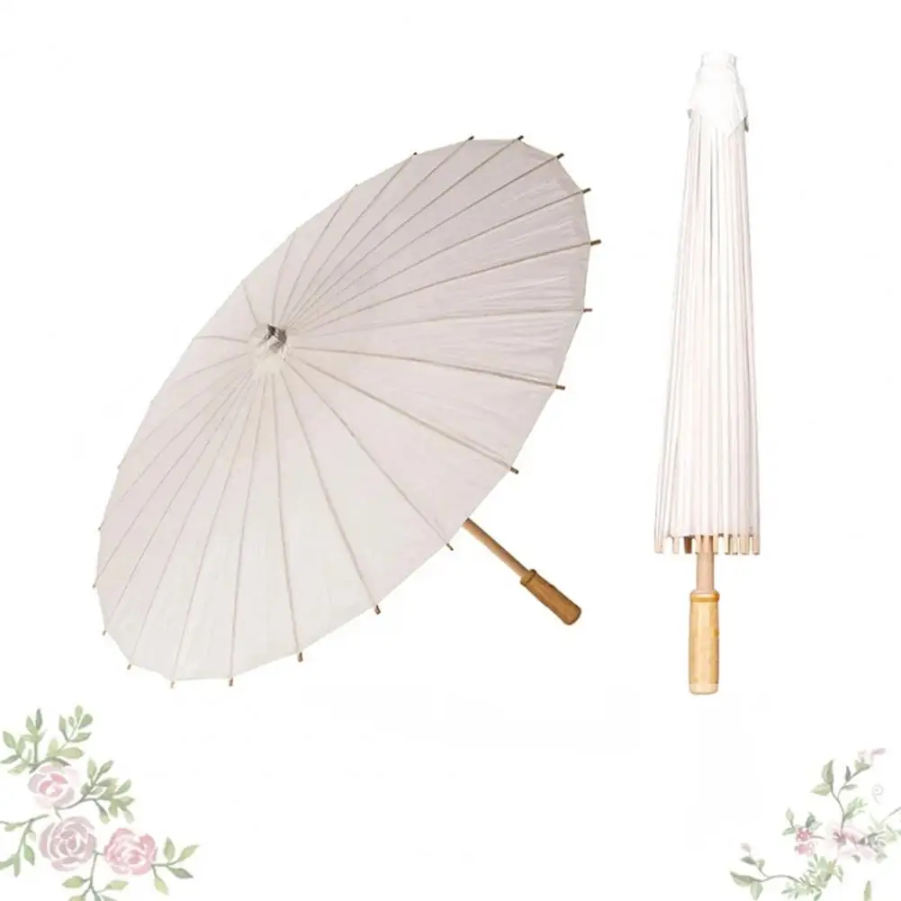 

White Oriental Umbrella Chinese Style Hand-painting Paper Umbrella with Wooden Handle for Kids Coloring Diy Oriental Crafts