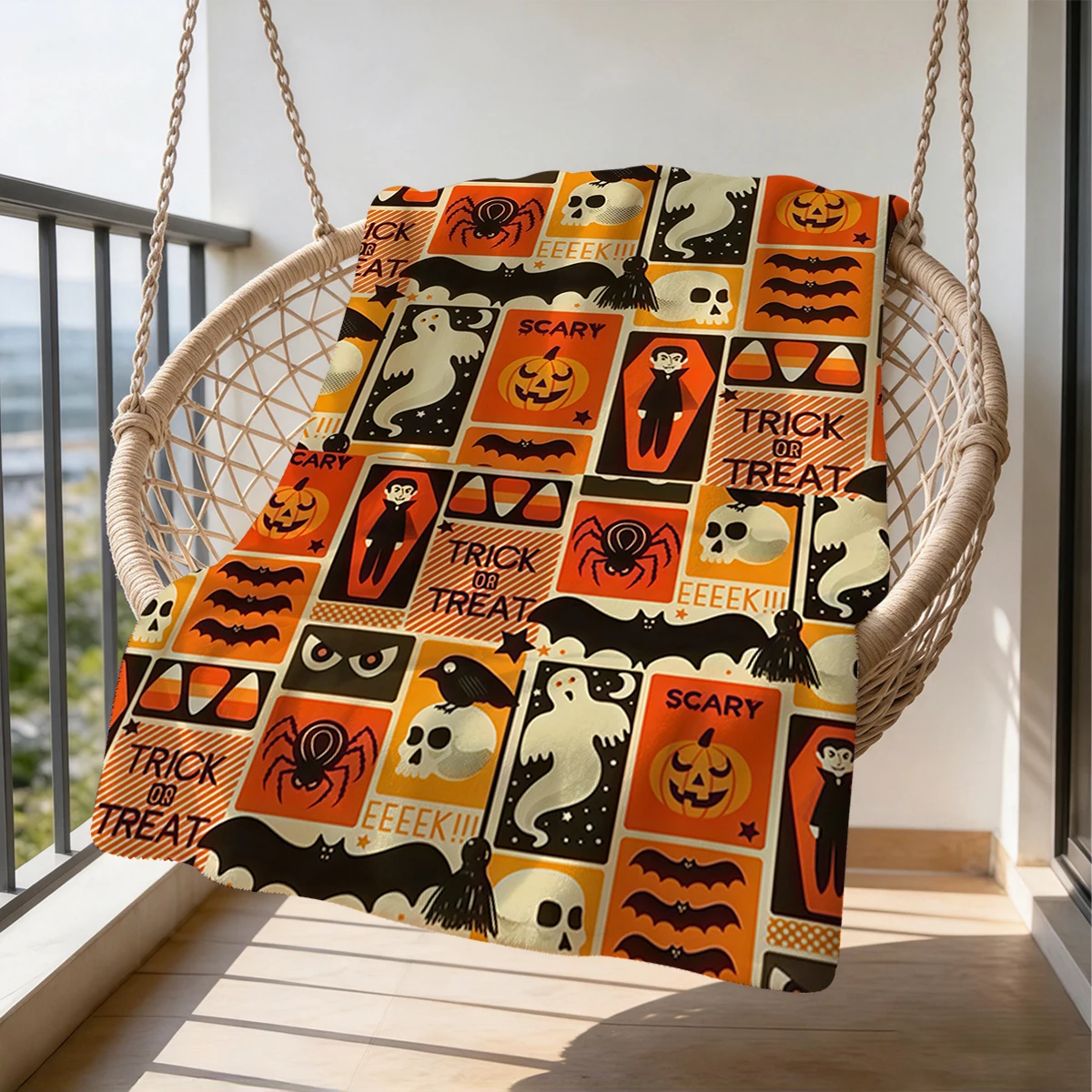 Vintage Halloween Cards Flannel Blanket Warm Soft Halloween Christmas Couch Warm Cozy Decorative Decor Gift for All Season