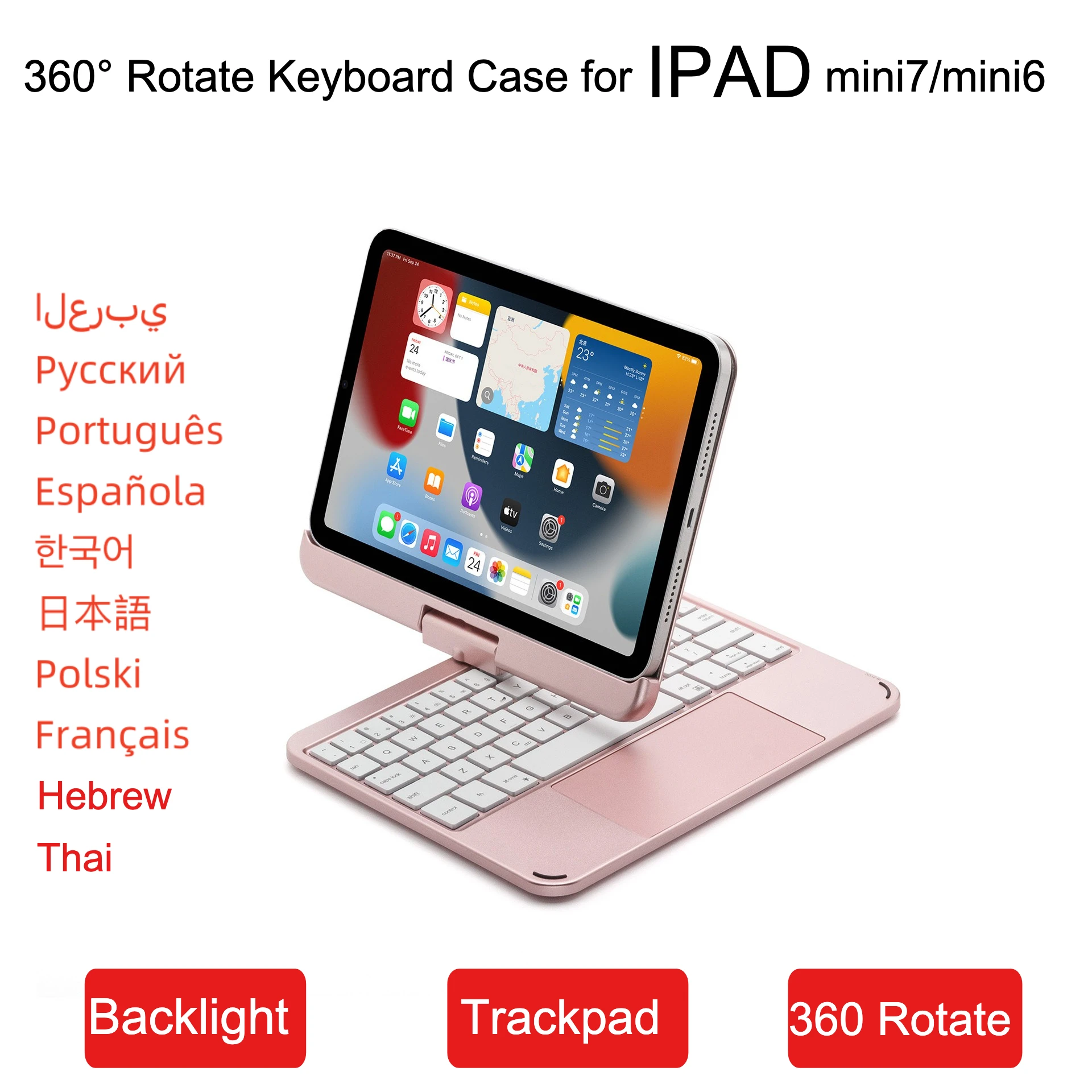 

Magic Keyboard 360 Degree Rotation Cover for IPad Mini 7 A17 2024 Mini 6 8.3 Inch Backlit Keyboard Funda Case Russian Korean