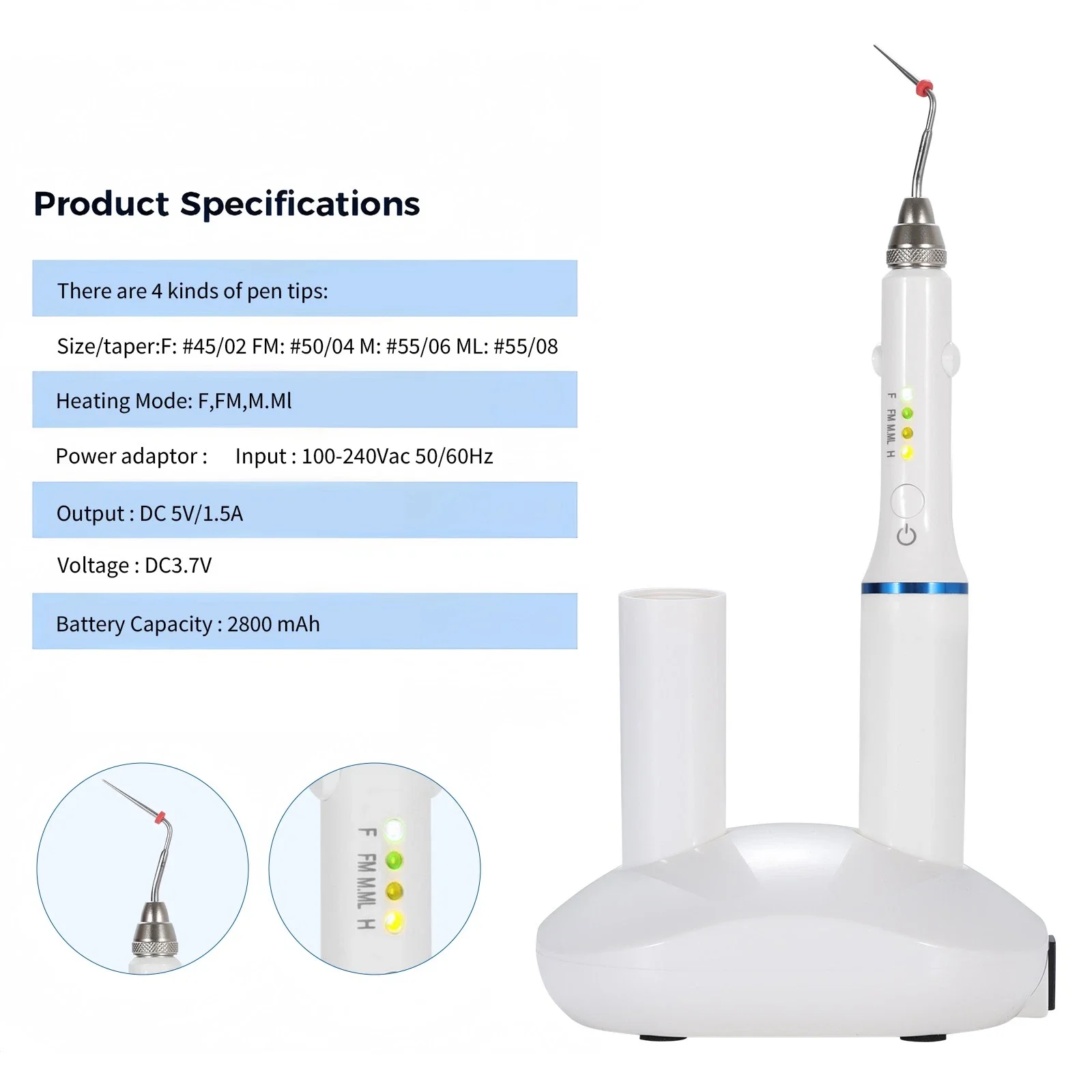 Dental Cordless Obturation System Endo Heated Pen Root Canal Hot Melt Filling Pen &4PCS Tips