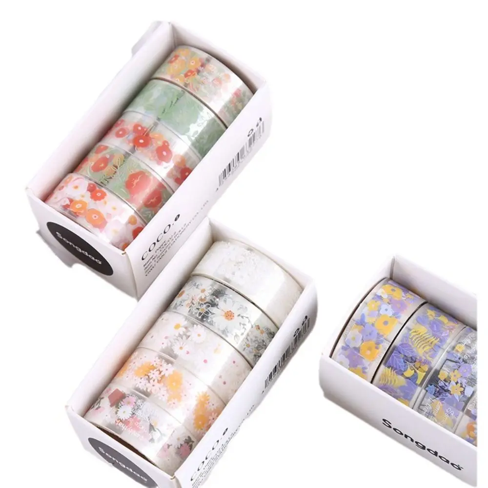 Cute 5Rolls/box Washi Tape Set Washi Paper School Stationery Supplies DIY Decorative Tape Scrapbooking Adhesive Tape