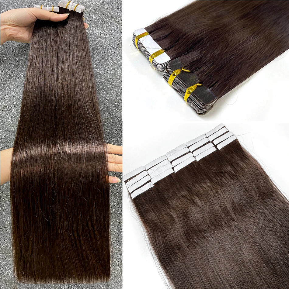 

Tape in Hair Extensions 20pcs 45g 16-30 Inch Real Human Hair Dark Brown Invisible Skin Weft PU Tape Ins Seamless Straight Hair