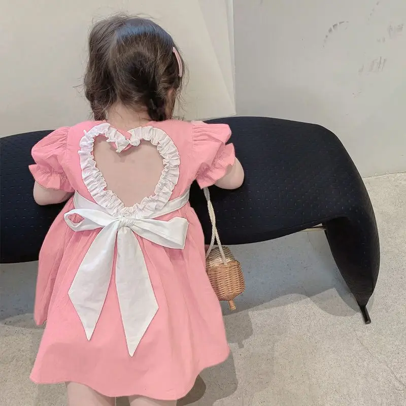 

2023 New Girls' Dress Summer Kids' Skirt Love Butterfly Girl Short Sleeve Princess Dress