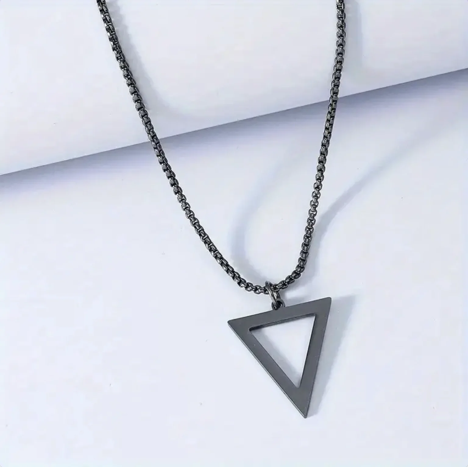 

Black And Silvery Stainless Steel Accessories For Men And Women, Triangular Pendant Commemorative, Square Necklace