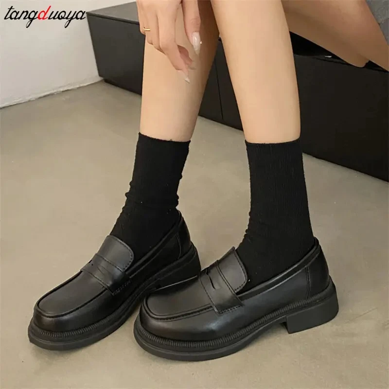 New Japanese Style College Student Shoes Cosplay Lolita Shoes for Women/Girl Fashion Black/Coffee Uniform Platform Shoes 2024