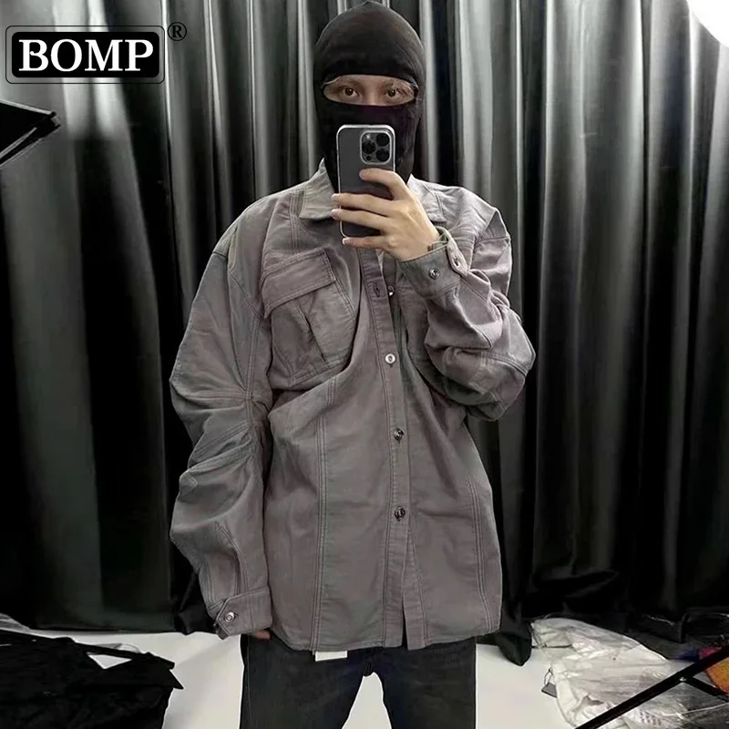 [BOMP] Men's Autumn/Winter New Product: Pleated Silhouette Washed Jacket, Unisex High Street Style Jacket, Denim