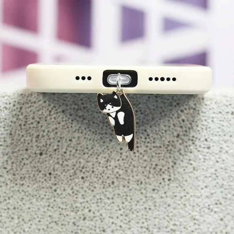Niedlicher Legierungs-Staubschutzstecker mit tropfendem Kätzchen für Mobiltelefone, Typ-C, Anhänger, Schlüsselanhänger, DIY-Paar-Accessoire – Detail 3