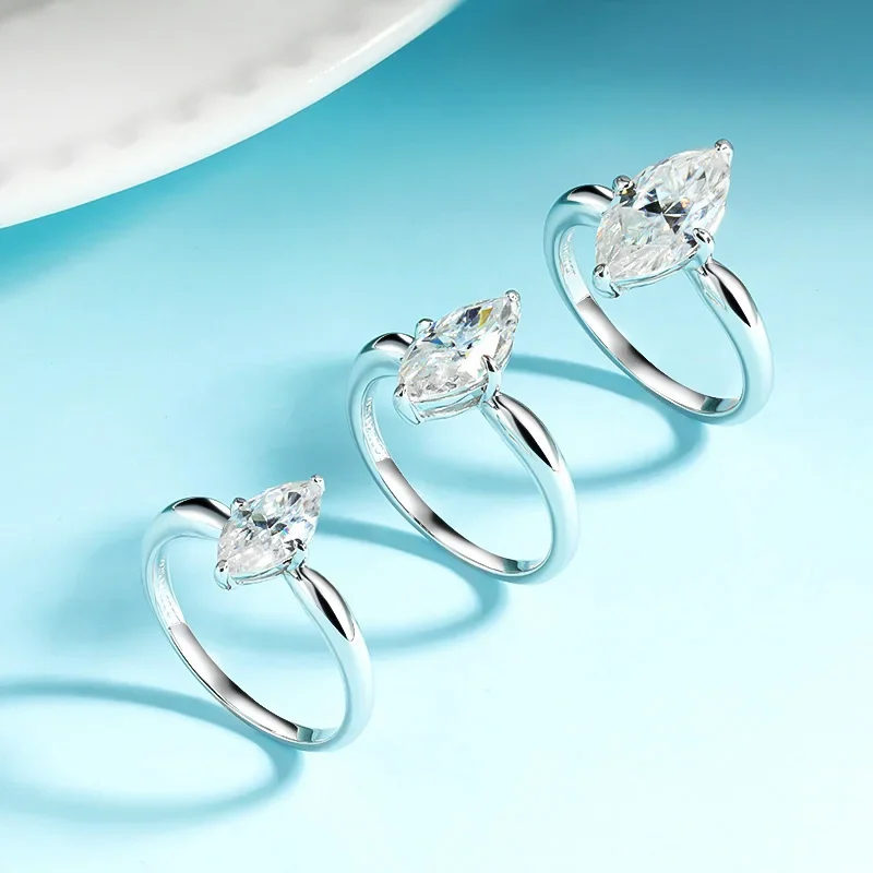 TFGLBU Trendy 1/2/3CT D Color Marquise Cut Moissanite Band with Gra Certificate S925 Silver Wedding Rings for Women Wholesale