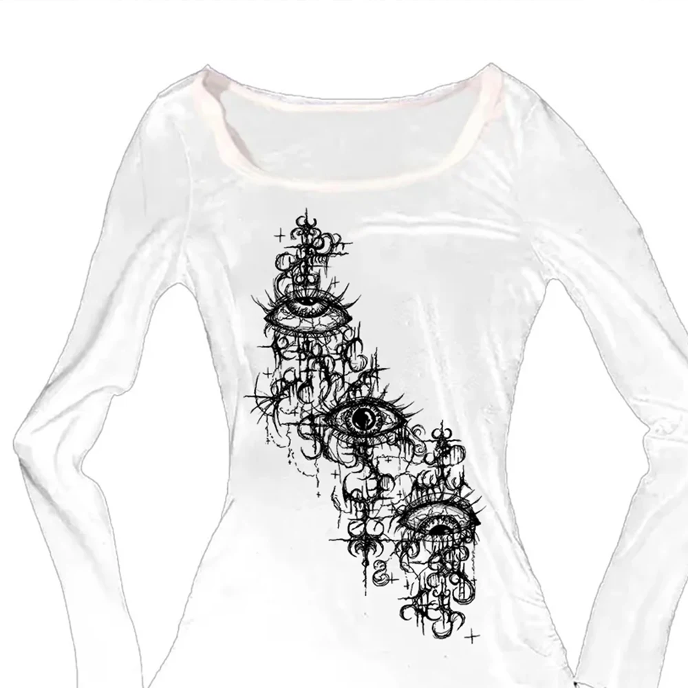 Doux fleur graphique femmes t-shirts hauts Emo filles Sexy à manches longues gothique Punk imprimé à manches longues t-shirts vêtements de mode 2000s Kawa