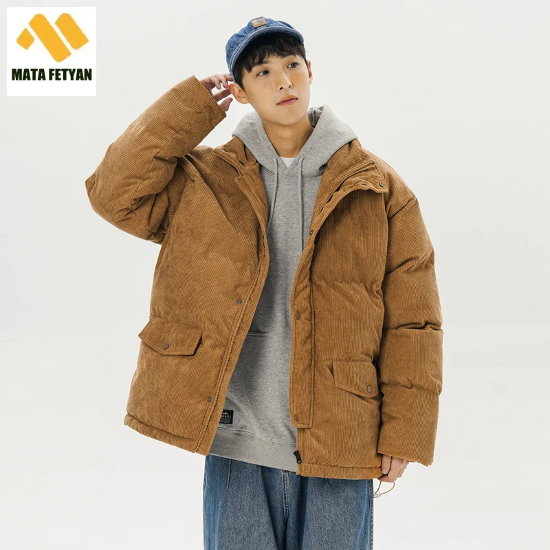 

Winter American Vintage Corduroy Stand Collar Cotton-Padded Jacket High Street Thick Warm Fashion Oversize Jacket