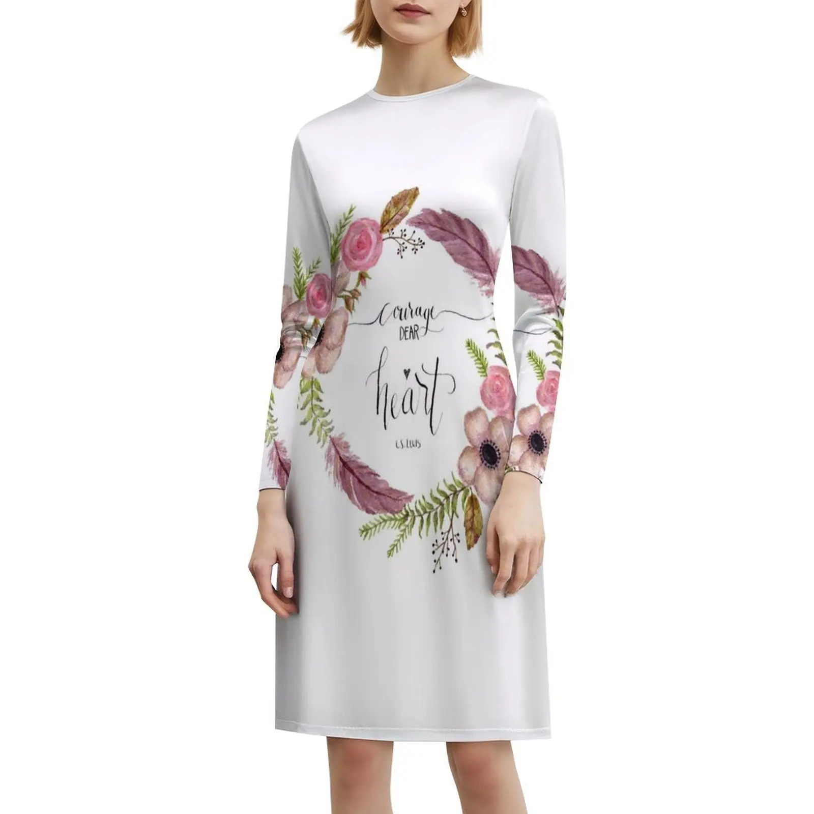 "الشجاعة عزيزي القلب" سي إس. فستان لويس اقتباس Preppy Style قصير للنساء على شكل حرف A فضفاض مناسب فستان يوم كاجوال إكليل بألوان مائية #6