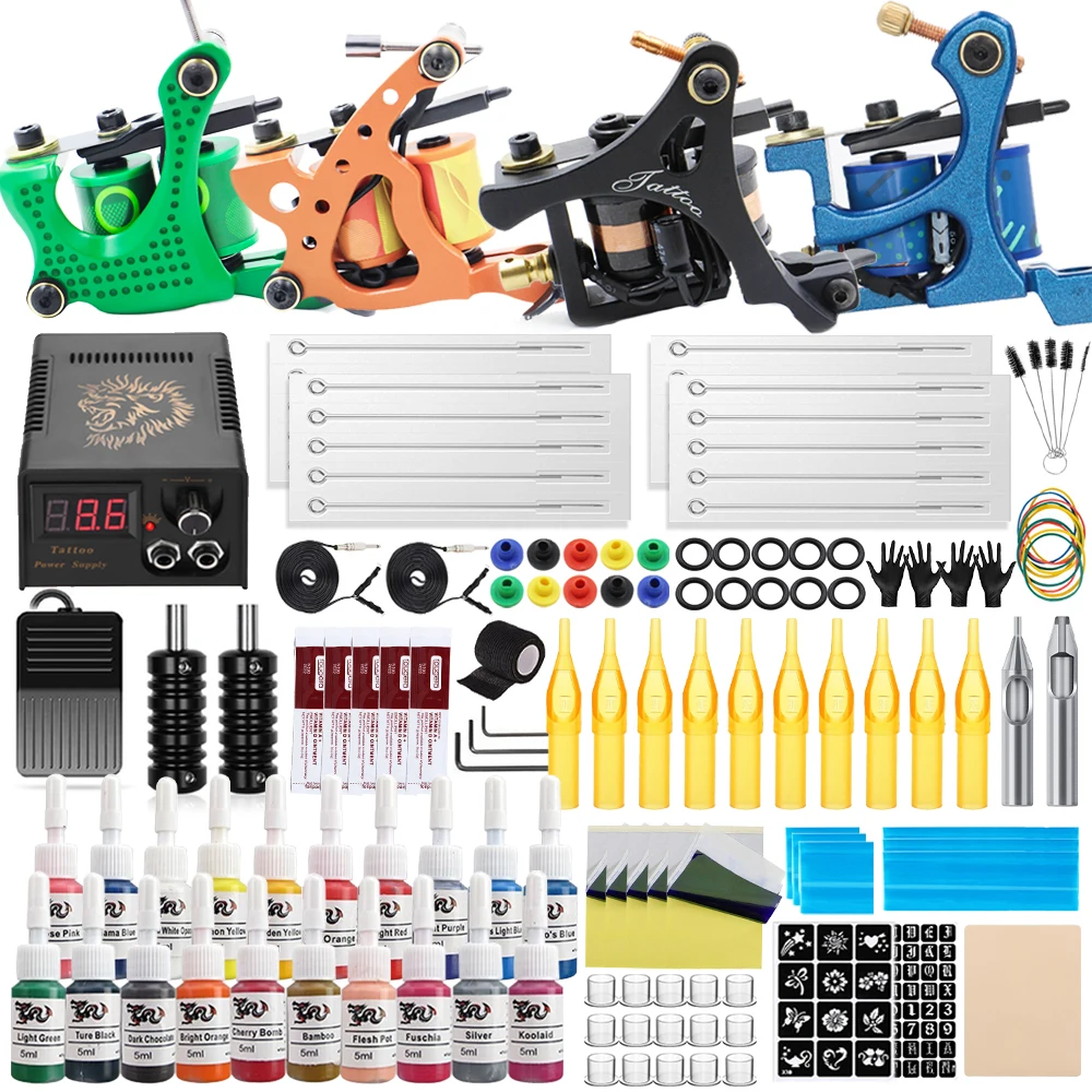 

Coil Tattoo Machine Set Complete Tattoo Gun Kit with Tattoo Power Supply Needle Inks Makeup Kit for Tattoo Beginner