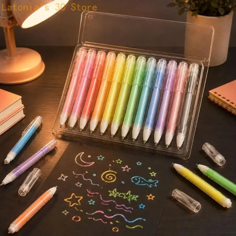 Gel-Schreibstift, 12 Farben, 3D-Farbstift-Set für Kritzeleien, Tagebuchseiten und Grußkarten-Dekoration, mehrfarbig, kreativ – Detail 8
