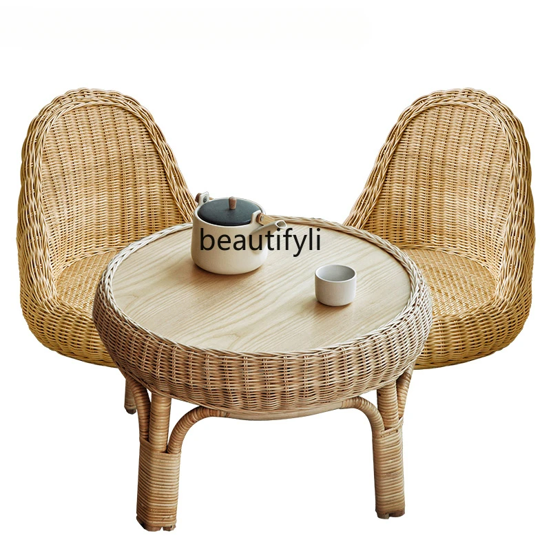 

Modern Minimalist Balcony Bay Window Small Coffee Table Household Japanese Style Bay Window Table Rattan Tea Table