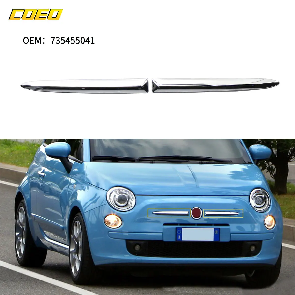 

Front Bumper Upper Chrome Trim For FIAT 500 2007‑2015 735455041 735455042