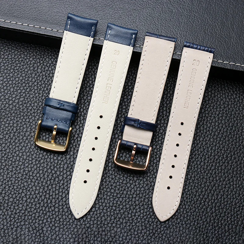 12mm 14mm 16mm 18mm 20mm 22mm Blue Genuine Leather Strap for Men Women Wrist Strap Bracelet Plain Bamboo Joint Blue Watchband