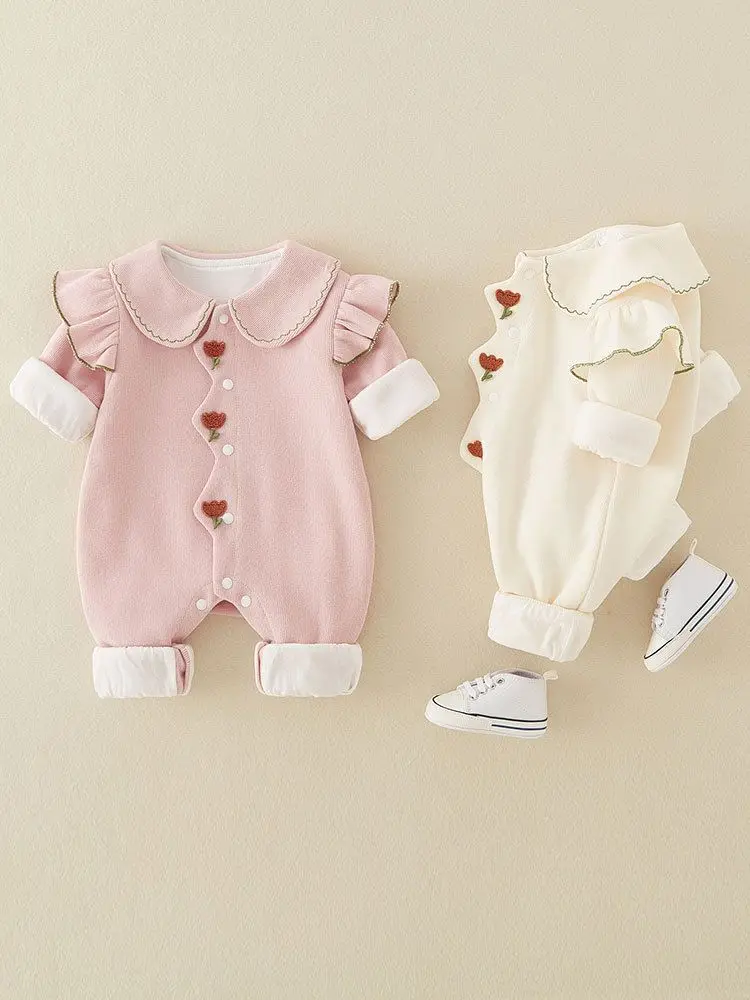 Autumn New Baby Girl Long-sleeved Jumpsuit Princess Style New Born Double Layer Cotton Cute Climbing Clothes Baby Romper