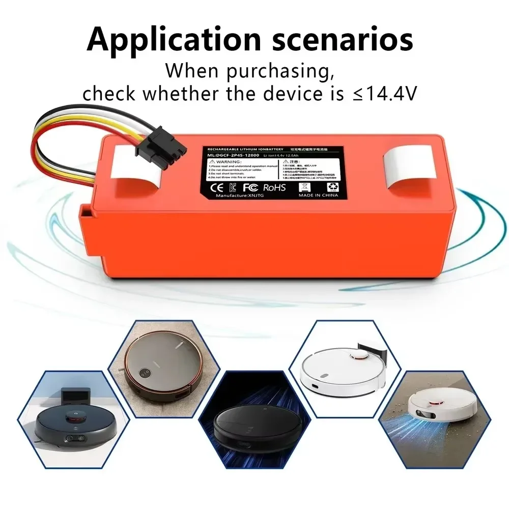 بطارية Roborock S50 14.4 فولت 6500 مللي أمبير في الساعة Brr 2p4s 5200d بطارية أصلية لروبوت Xiaomi Roborock S50 S51 S55 T60 قطع غيار ملحقات