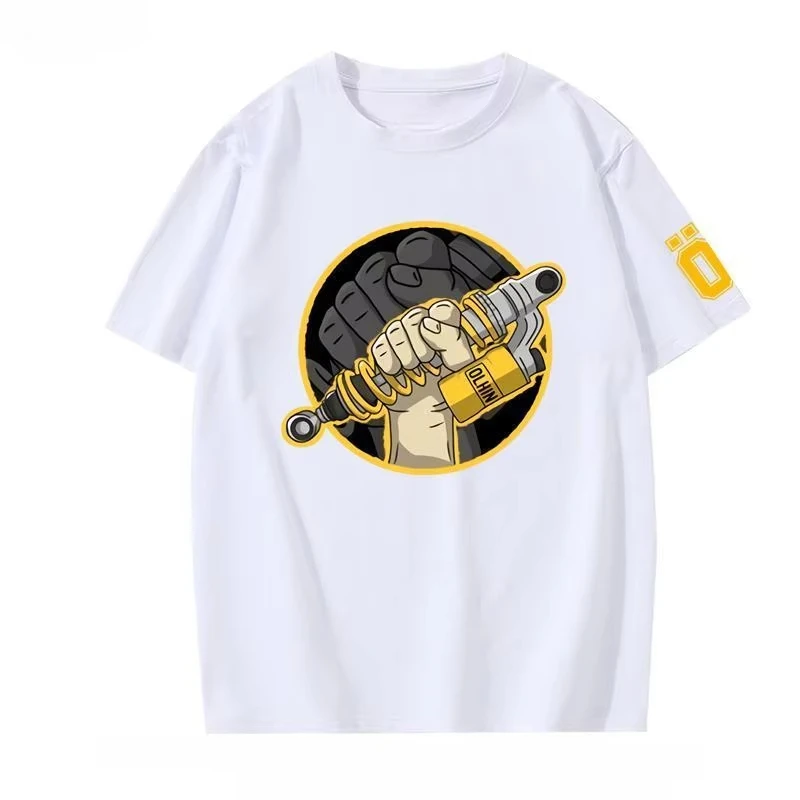 Motorcycle OHLINS Shock Absorber Peripheral T-shirt Car Modified Culture Short Sleeve Top Cotton Car Friend Summer Men's T-shirt