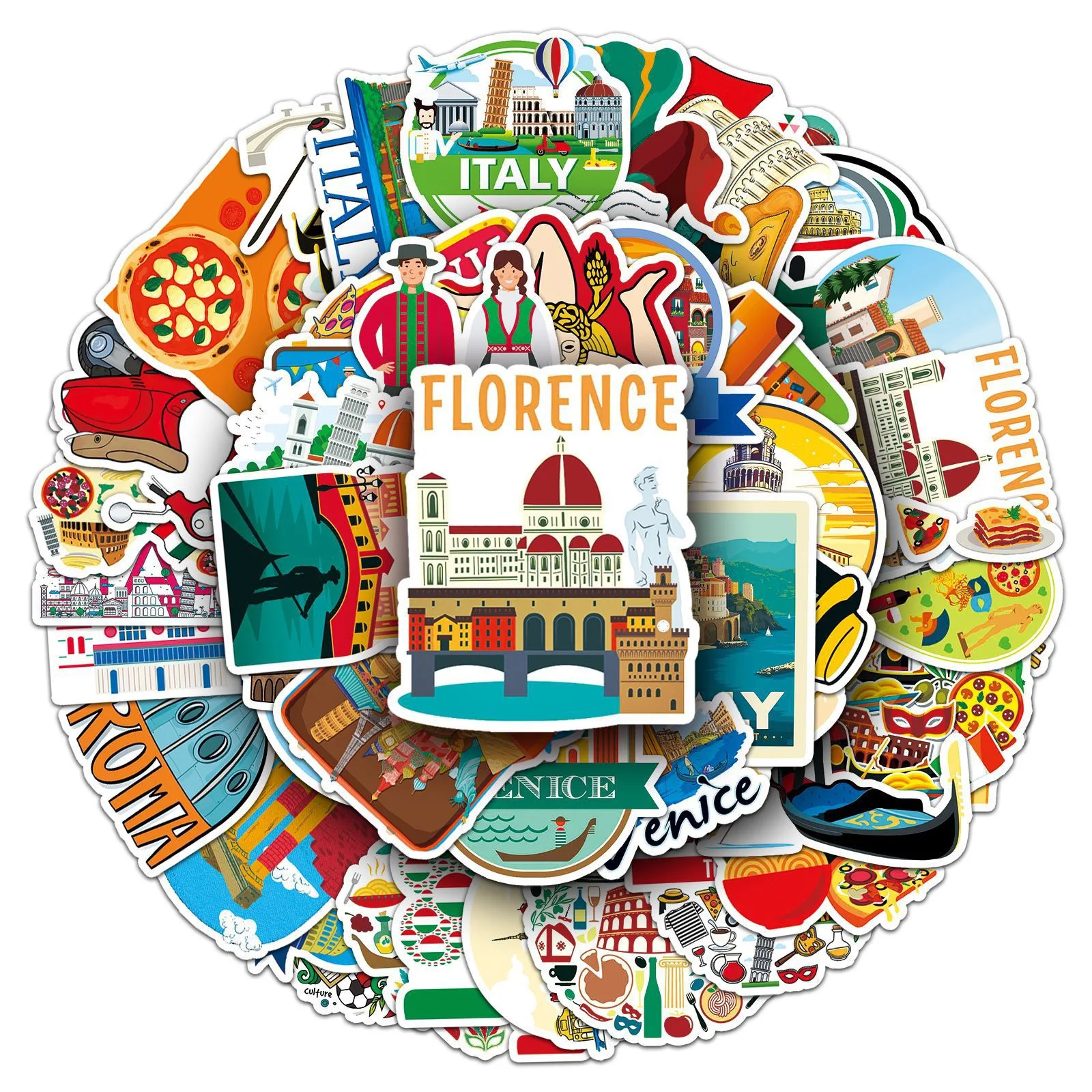 

10/50PCS Italy Travel Famous City Stickers Pisa Tower Venice Scenery Decals Waterproof for Scrapbook Laptop Luggage Decorative