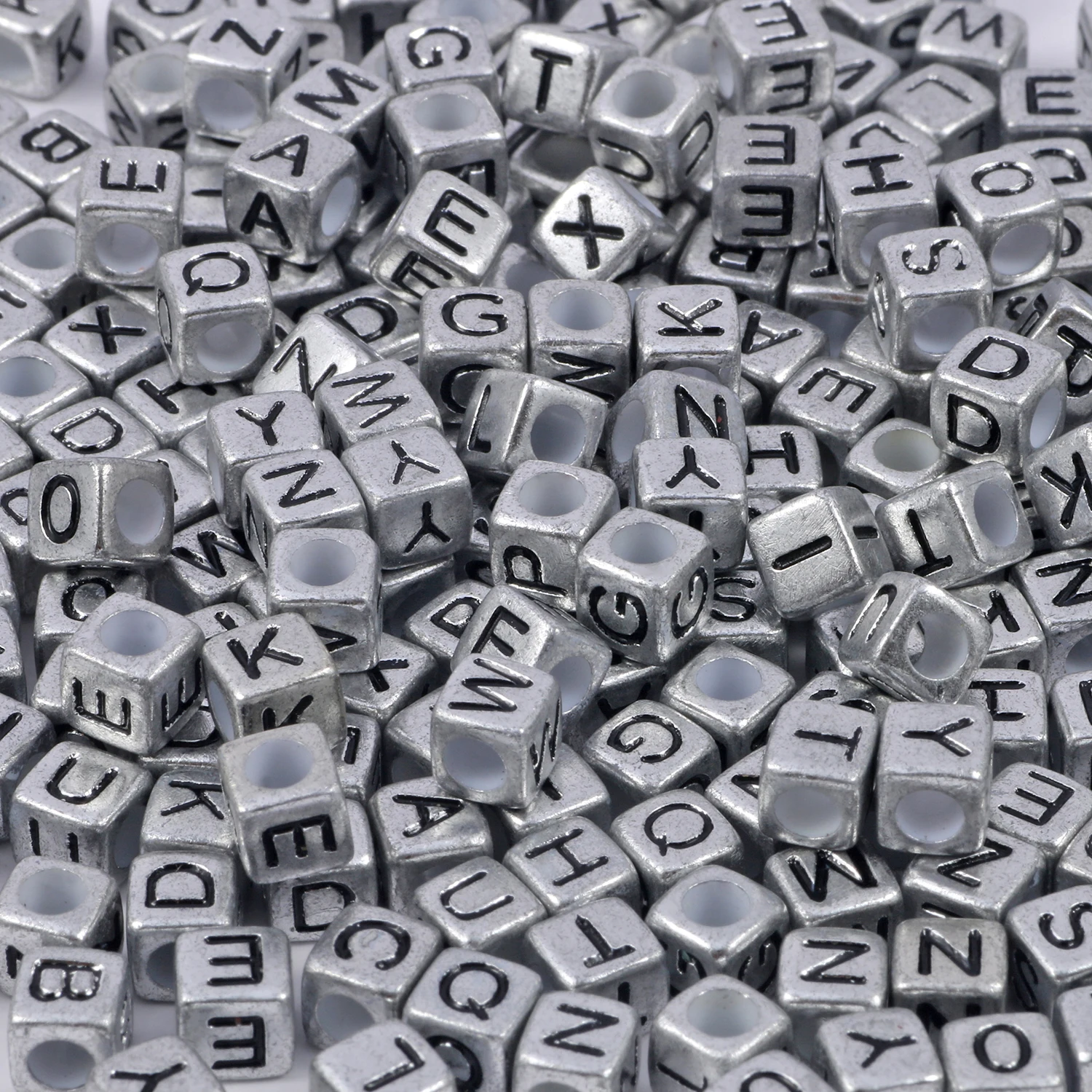 100/200/500pcs 6x6mm Mixed Grey English Letter Beads Cube Loose Acrylic Beads for Accessories Jewellery Making